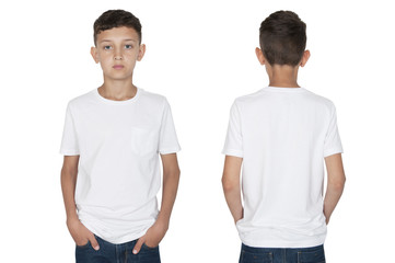 teenager boy in a white T-shirt front and back view