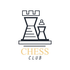 Chess club logo, emblem with Tower chess, design element for tournament, championship, business card vector Illustration