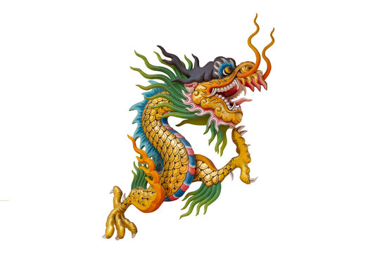 Chinese dragon statue on white background.