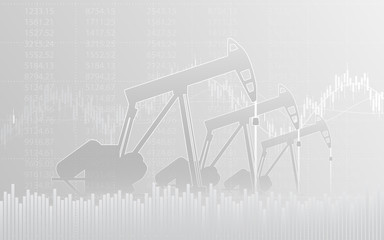 Abstract financial chart with line graph and Oil pumps in stock market on gray color background