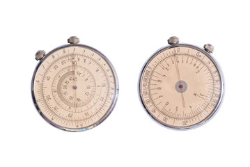 Vintage antique round slide ruler, logarithmic scale, pocket