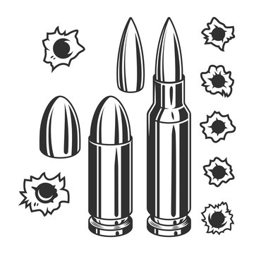 Vintage bullets and bullet holes set