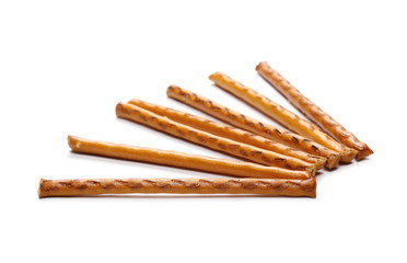 Salty cracker pretzel sticks isolated on white background