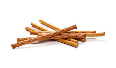 Salty cracker pretzel sticks isolated on white background
