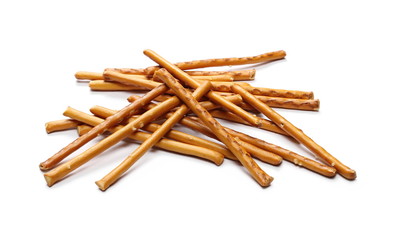Salty cracker pretzel sticks isolated on white background