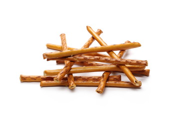 Salty cracker pretzel sticks isolated on white background