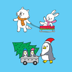Cartoon cute  pole animals Christmas day vector.