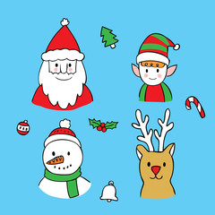 Cartoon cute Christmas set vector.