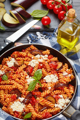 Pasta alla Norma with eggplant, tomatoes, ricotta