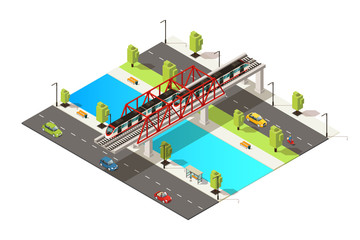 Isometric Colorful Railway Transportation Concept