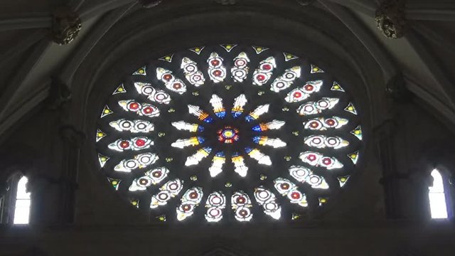 A beautiful view on a window with designs on it in a Church, Newcastle upon Tyne, UK 