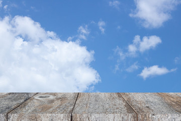 table wood blue sky and cloud copyspace