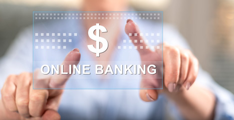 Woman touching an online banking concept