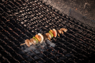 Shrimp kebabs on the grill