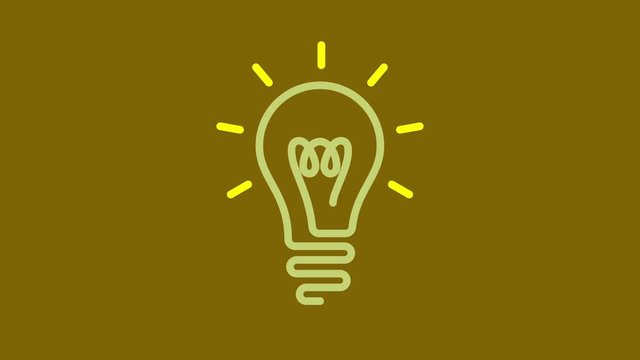 Linear animation of light bulb turned on, motion graphic animation element