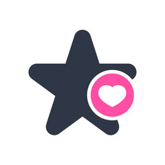 Star icon, signs icon with heart sign. Star icon and favorite, like, love, care symbol