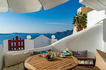 Breakfast in Paradise - on a terrace in Santorini, Greece