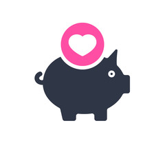 Piggy bank icon, business icon with heart sign. Piggy bank icon and favorite, like, love, care symbol