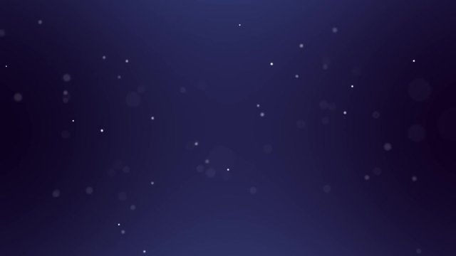 Dancing particles dots with depth of field with dark blue gradient background