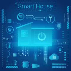 Smart home modern absract light style concept. Smart home in microchip pathways futuristic background. Internet of things IOT technology.