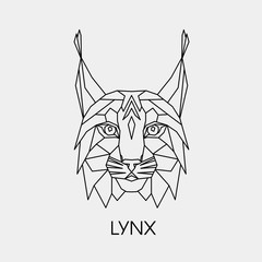 Abstract polygonal head of the lynx. Geometric linear animal. Vector.