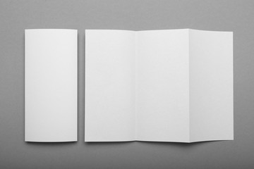 White empty fold leaflet tri fold DL flyer brochure, mockup.