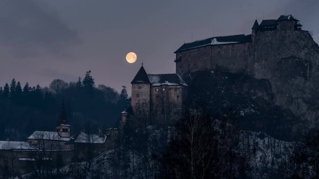 Full moon over castle of dracula Time lapse