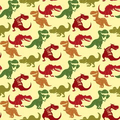Fototapeta premium Dinosaurs vector dino animal tyrannosaurus t-rex danger creature force wild jurassic predator prehistoric extinct seamless pattern background illustration.