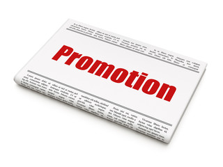 Advertising concept: newspaper headline Promotion on White background, 3D rendering