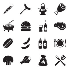 Barbecue And Grill Icons. Black Flat Design. Vector Illustration.