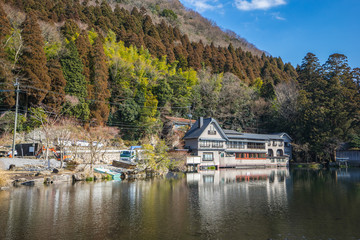 Fototapeta na wymiar Lake Kinrinko in Yufuin, Oita, Japan