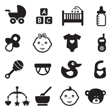 Baby Icons. Black Flat Design. Vector Illustration.