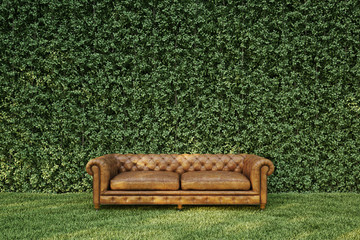 Classic sofa in garden.3D illustration