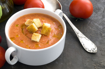 Traditional cold gazpacho soup. Spanish, Mediterranean cuisine.