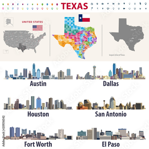 Texas S Vector High Detailed Map Showing Counties Formations