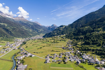 Fototapeta na wymiar Val Poschiavo, aerial shot. Alpine villages in Switzerland