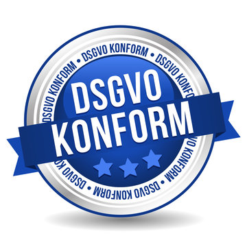 General Data Protection Regulation Button - Online Badge Marketing Banner with Ribbon. German-Translation: DSGVO Konform