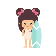 cartoon summer girl in a swimsuit with surfboard