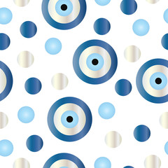 seamless pattern with blue evil eye vector and polka dots