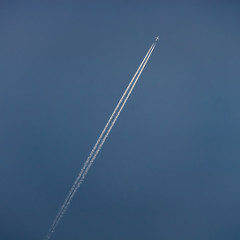 Trace of the aircraft.The trail of the airplane inthe sky.