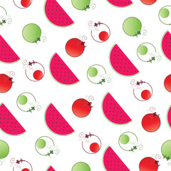 seamless pattern with watermelon vector and artistic circles - summer texture illustration