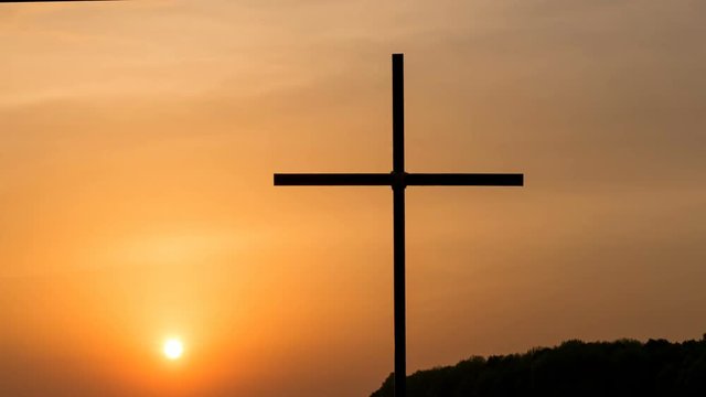 4К.Time-Lapse, Sunset  and  Christian Cross