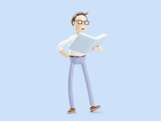 3d illustration. Businessman Jimmy is engaged in analytics.