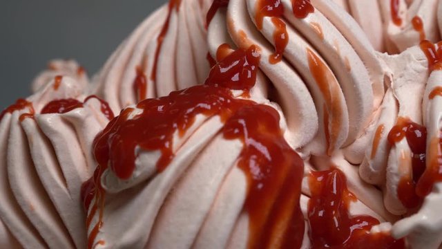 Icream Background Straberry with red sauce on display 