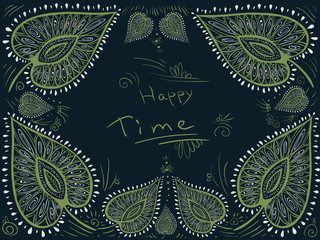 happy time doodle decor background with leaves