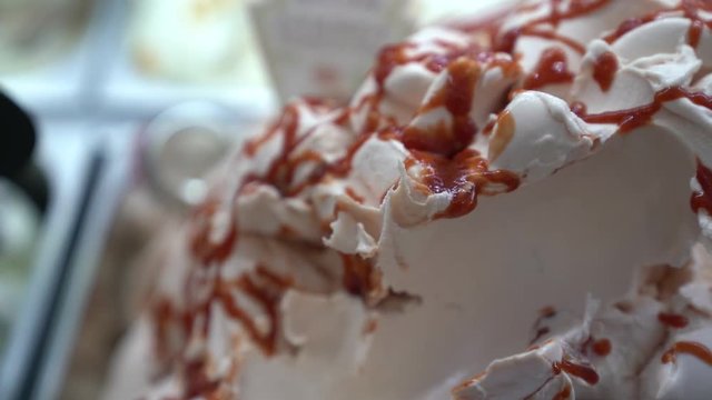Icream Background Straberry with red sauce on display 