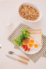 Various ways of cooking chicken eggs. Breakfast with eggs.