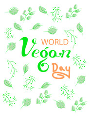 Hand drawn vegan day card with lettering