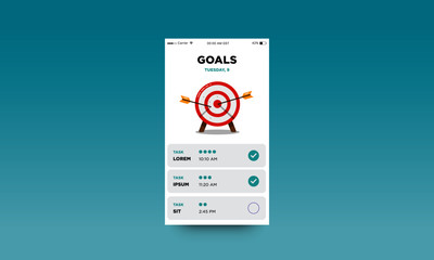 Goals app UX UI Design with Target Board with Arrow Vector Illustration for Smart Phones