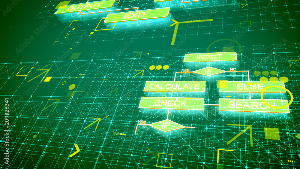 Aufkleber computer algorithms backdrop with green charts
